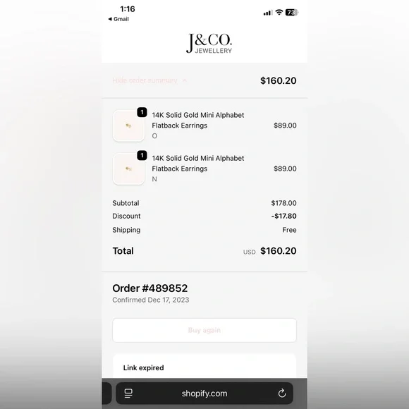 New 14K Gold Flatback Letter Earrings “N” “O” - With Boxes - Picture 16 of 16